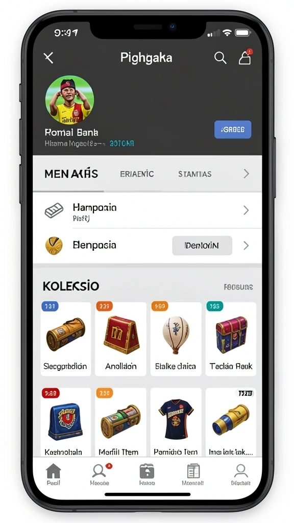 Statistik permainan yang menunjukkan kemajuan pengguna.